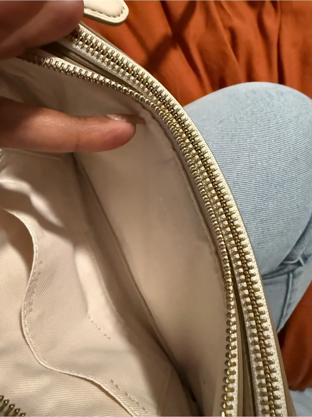 Coach Cream Leather Shoulder Bag with Polished Hardware